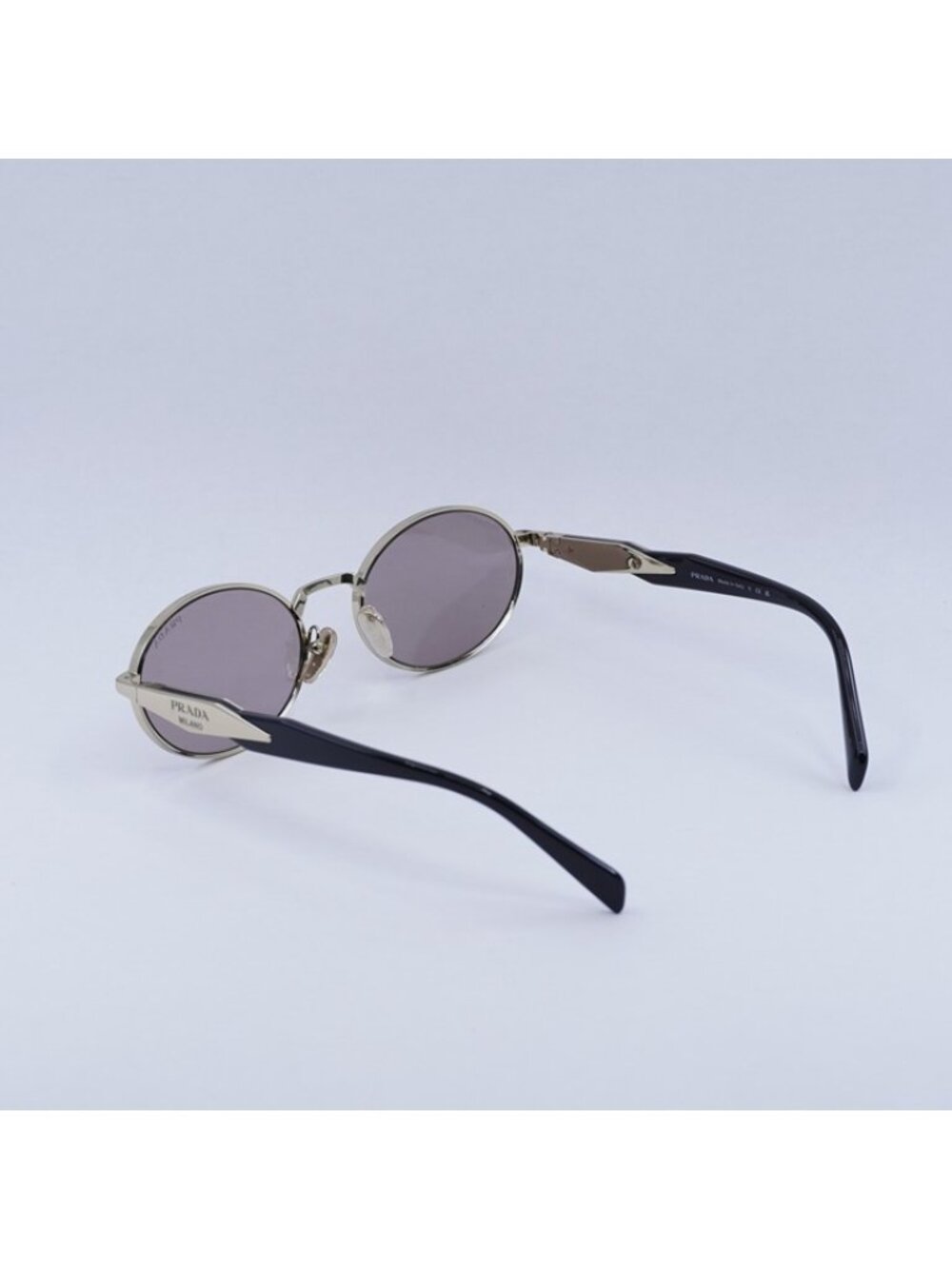 Prada PR65ZS ZVN20I Sunglasses Pale Gold Oval Frame, Light Purple Brown Lenses - Picture 11 of 12